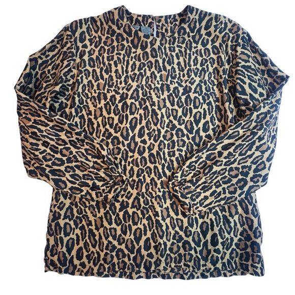 Vintage Robert Stock Blouse Women Medium Leopard Print All Over Silk Long Sleeve - Picture 5 of 9